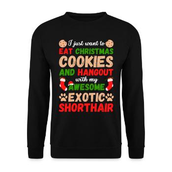Weihnachten Katze Exotic Shorthair Kekse - Unisex Pullover - Schwarz - Vorne - Alina (178cm) & Michal (187cm)