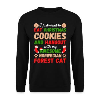 Weihnachten Waldkatze Kekse - Unisex Pullover - Schwarz - Vorne - Alina (178cm) & Michal (187cm)