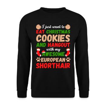 Weihnachten europäische Kurzhaarkatze Katze - Unisex Pullover - Schwarz - Vorne - Alina (178cm) & Michal (187cm)