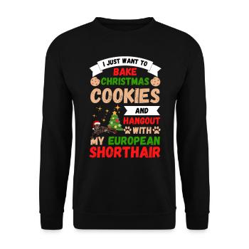 Weihnachten europäische Kurzhaarkatze Katze - Unisex Pullover - Schwarz - Vorne - Alina (178cm) & Michal (187cm)