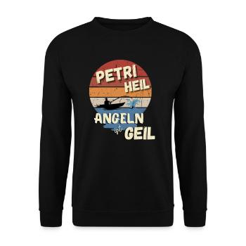 Angeln Petri Heil Angeln ist Geil Geschenk Idee - Unisex Pullover - Schwarz - Vorne - Alina (178cm) & Michal (187cm)