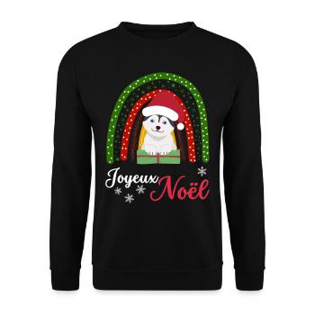 Weihnachten Süßer Husky Liebhaber Kawaii - Unisex Pullover - Schwarz - Vorne - Alina (178cm) & Michal (187cm)