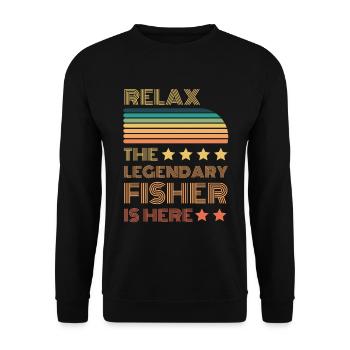 Relax the Legendary Fisherman is retro here - Unisex Sweatshirt - black - Front - Alina (178cm) & Michal (187cm)