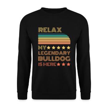 Relax my legendary Bulldogge is here Retro - Unisex Sweatshirt - black - Front - Alina (178cm) & Michal (187cm)