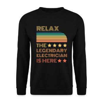 Relax the Legendary Electrician is retro here - Unisex Sweatshirt - black - Front - Alina (178cm) & Michal (187cm)