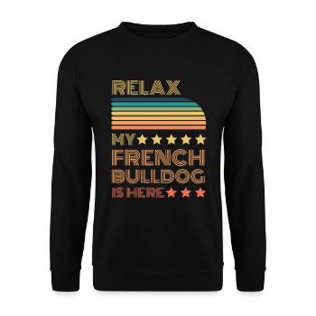 Relax my legendary French Bulldog here Retro - Unisex Sweatshirt - black - Front - Alina (178cm) & Michal (187cm)