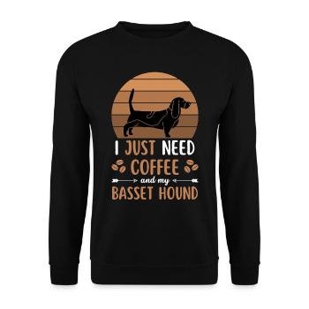 Basset Hound Kaffee Retro Hund Cafe - Unisex Pullover - Schwarz - Vorne - Alina (178cm) & Michal (187cm)