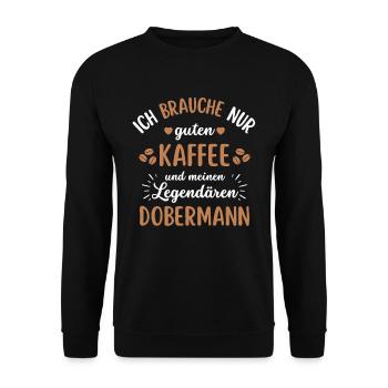 Dobermann Kaffee Hund Cafe - Unisex Pullover - Schwarz - Vorne - Alina (178cm) & Michal (187cm)