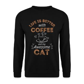 Katze & Kaffee Katze Cafe - Unisex Pullover - Schwarz - Vorne - Alina (178cm) & Michal (187cm)