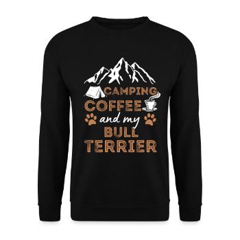 Bullterrier Kaffee Camping Hund Cafe - Unisex Pullover - Schwarz - Vorne - Alina (178cm) & Michal (187cm)