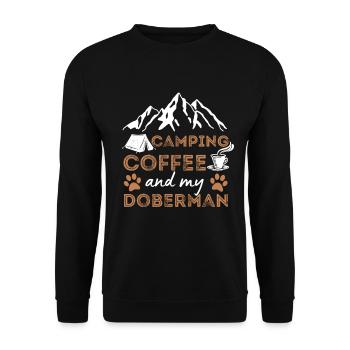 Dobermann Kaffee Camping Hund Cafe - Unisex Pullover - Schwarz - Vorne - Alina (178cm) & Michal (187cm)