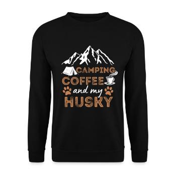Husky Kaffee Camping Hund Cafe - Unisex Pullover - Schwarz - Vorne - Alina (178cm) & Michal (187cm)