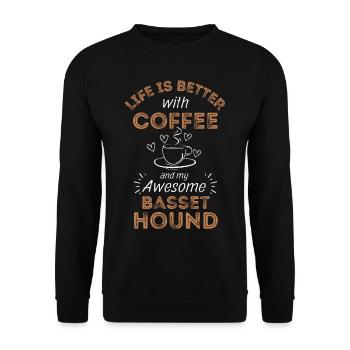 Basset Hound Kaffee Hund Cafe - Unisex Pullover - Schwarz - Vorne - Alina (178cm) & Michal (187cm)