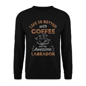 Labrador Kaffee Hund Cafe - Unisex Pullover - Schwarz - Vorne - Alina (178cm) & Michal (187cm)