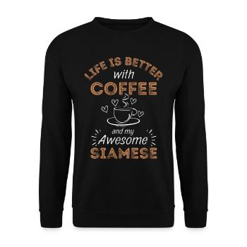 Siam Katze Kaffee Cafe - Unisex Pullover - Schwarz - Vorne - Alina (178cm) & Michal (187cm)