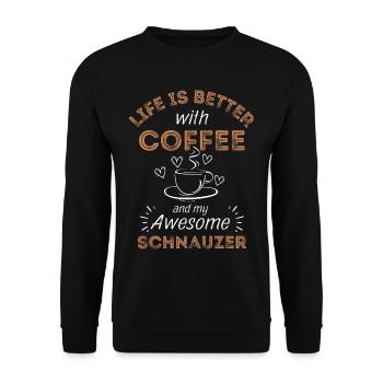 Schnauzer Kaffee Hund Cafe - Unisex Pullover - Schwarz - Vorne - Alina (178cm) & Michal (187cm)