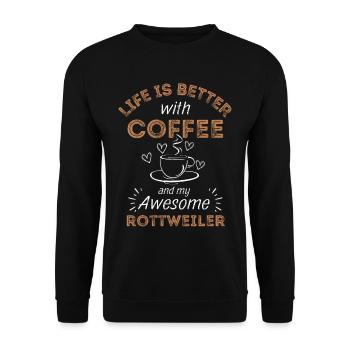 Rottweiler Kaffee Hund Cafe - Unisex Pullover - Schwarz - Vorne - Alina (178cm) & Michal (187cm)