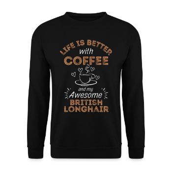 Café british Longhair Cat - Sweat-shirt Unisexe - noir - Devant - Alina (178cm) & Michal (187cm)