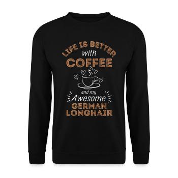 Deutsch Langhaar Kaffee Hund Cafe - Unisex Pullover - Schwarz - Vorne - Alina (178cm) & Michal (187cm)