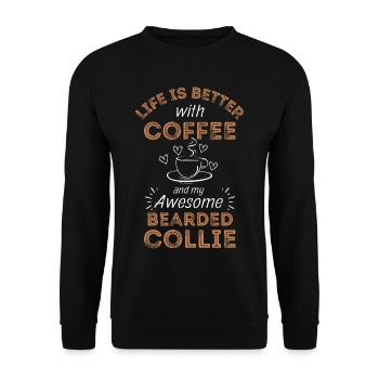 Bearded Collie Kaffee Hund Cafe - Unisex Pullover - Schwarz - Vorne - Alina (178cm) & Michal (187cm)