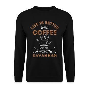 Savannah Katze Kaffee Cafe - Unisex Pullover - Schwarz - Vorne - Alina (178cm) & Michal (187cm)
