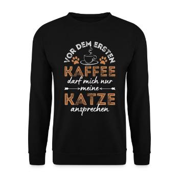 Katze & Kaffee Katze Cafe - Unisex Pullover - Schwarz - Vorne - Alina (178cm) & Michal (187cm)