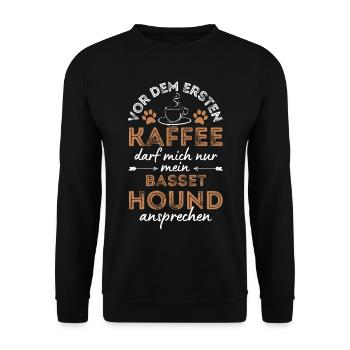 Basset Hound Kaffee Hund Cafe - Unisex Pullover - Schwarz - Vorne - Alina (178cm) & Michal (187cm)