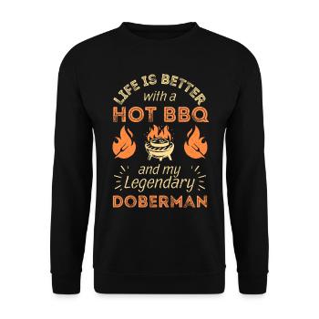 BBQ Grillen und Dobermann Hund Liebhaber - Unisex Pullover - Schwarz - Vorne - Alina (178cm) & Michal (187cm)