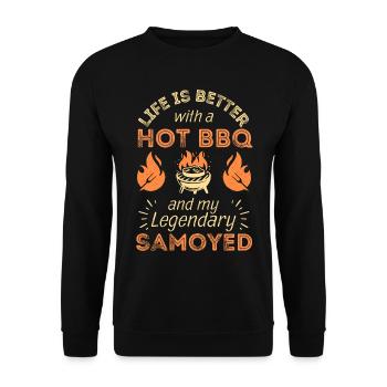 BBQ Grillen und Samojede Hund Liebhaber - Unisex Pullover - Schwarz - Vorne - Alina (178cm) & Michal (187cm)