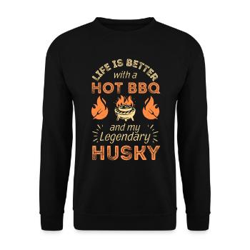 BBQ Grillen und Siberian Husky Liebhaber - Unisex Pullover - Schwarz - Vorne - Alina (178cm) & Michal (187cm)