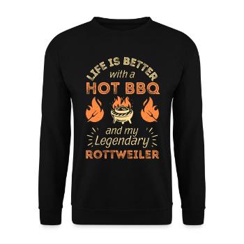 BBQ Grillen und Rottweiler Hund Liebhaber - Unisex Pullover - Schwarz - Vorne - Alina (178cm) & Michal (187cm)