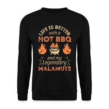 BBQ Grillen und Alaskan Malamute Liebhaber - Unisex Pullover - Schwarz - Vorne - Alina (178cm) & Michal (187cm)