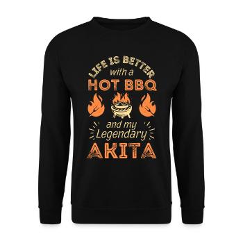BBQ Grillen und Akita Hund Liebhaber - Unisex Pullover - Schwarz - Vorne - Alina (178cm) & Michal (187cm)