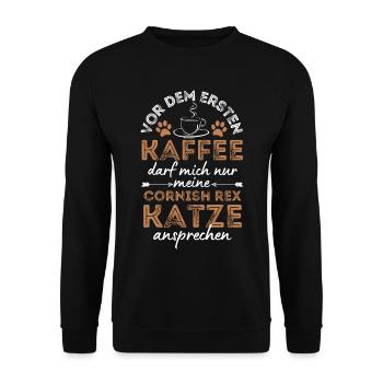 Cornish Rex Cat Coffee Café - Sweat-shirt Unisexe - noir - Devant - Alina (178cm) & Michal (187cm)
