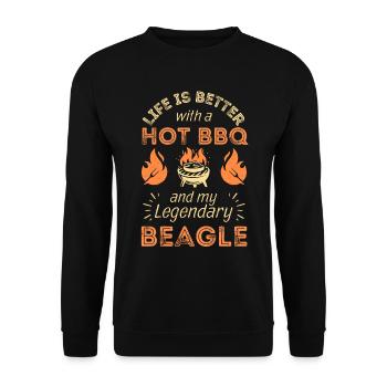 BBQ Grillen für Beagle Liebhaber - Unisex Pullover - Schwarz - Vorne - Alina (178cm) & Michal (187cm)