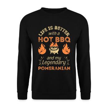 BBQ Grillen und Pomeranian Zwergspitz Liebhaber - Unisex Pullover - Schwarz - Vorne - Alina (178cm) & Michal (187cm)