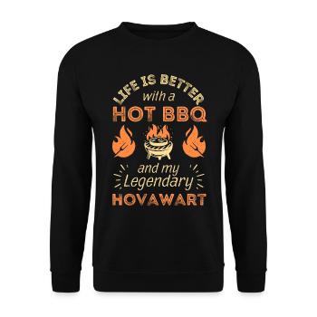 BBQ grillen für Hovawart Liebhaber - Unisex Pullover - Schwarz - Vorne - Alina (178cm) & Michal (187cm)