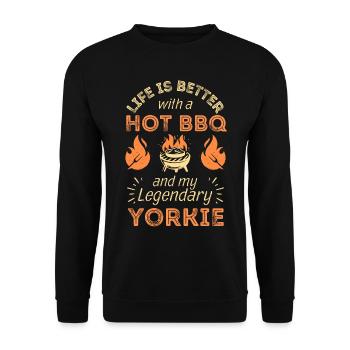 BBQ grilling for Yorkshire Terrier lovers - Unisex Sweatshirt - black - Front - Alina (178cm) & Michal (187cm)