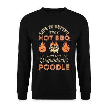 BBQ Grillen und Pudel Hunde Liebhaber - Unisex Pullover - Schwarz - Vorne - Alina (178cm) & Michal (187cm)