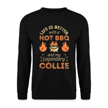 BBQ Grillen und Collie Hunde Liebhaber - Unisex Pullover - Schwarz - Vorne - Alina (178cm) & Michal (187cm)
