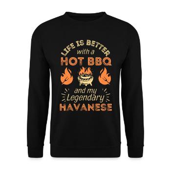 BBQ Grillen und Havaneser Hund Liebhaber - Unisex Pullover - Schwarz - Vorne - Alina (178cm) & Michal (187cm)