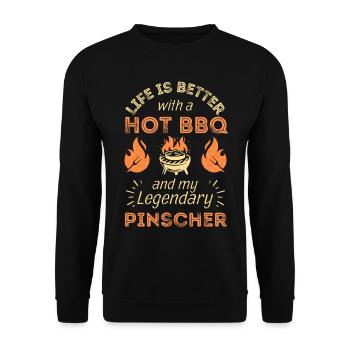 BBQ grillen für Pinscher Liebhaber - Unisex Pullover - Schwarz - Vorne - Alina (178cm) & Michal (187cm)