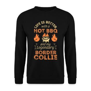 BBQ Grillen und Border Collie Liebhaber - Unisex Pullover - Schwarz - Vorne - Alina (178cm) & Michal (187cm)