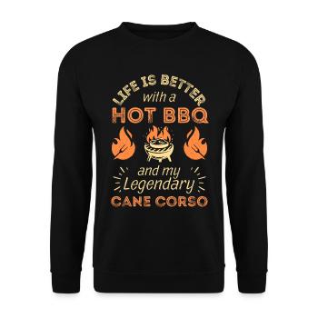 BBQ Grillen und Cane Corso Liebhaber - Unisex Pullover - Schwarz - Vorne - Alina (178cm) & Michal (187cm)