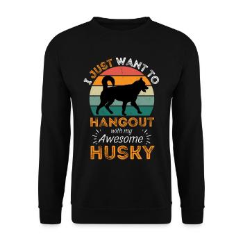 Legendärer Sibirischer Husky Vintage Retro - Unisex Pullover - Schwarz - Vorne - Alina (178cm) & Michal (187cm)