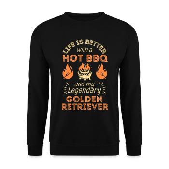 BBQ Grillen und Golden Retriever Liebhaber - Unisex Pullover - Schwarz - Vorne - Alina (178cm) & Michal (187cm)