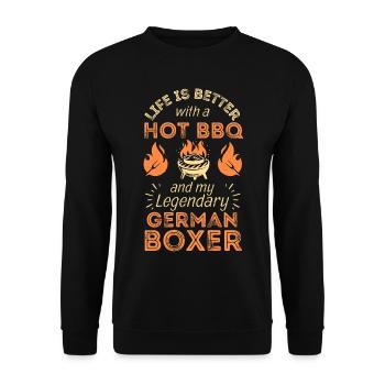 BBQ Grillen und deutscher Boxer Liebhaber - Unisex Pullover - Schwarz - Vorne - Alina (178cm) & Michal (187cm)
