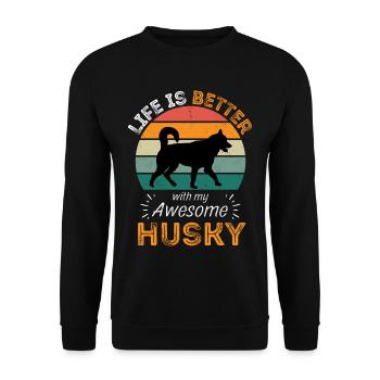 Legendärer Sibirischer Husky Vintage Retro - Unisex Pullover - Schwarz - Vorne - Alina (178cm) & Michal (187cm)
