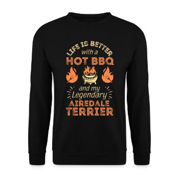 BBQ Grillen und Airedale Terrier Liebhaber - Unisex Pullover - Schwarz - Vorne - Alina (178cm) & Michal (187cm)
