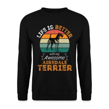 Airedale Terrier Retro Vintage - Unisex Pullover - Schwarz - Vorne - Alina (178cm) & Michal (187cm)